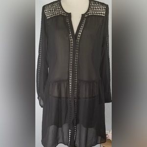 Joie Black 100% Silk Drop Waist Long Sleeve Dress SzMed